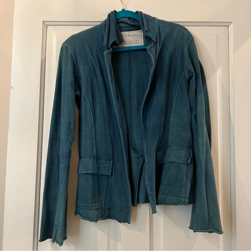 Alabama Chanin indigo dyed organic cotton blazer L